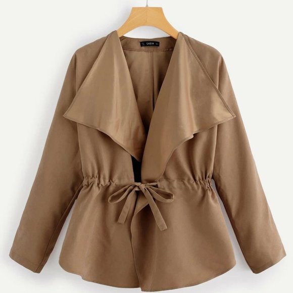 SHEIN Drawstring Waist Solid Waterfall Coat - Picture 1 of 2